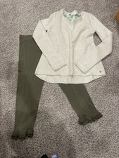 Set of Matilda Jane Oatmeal Sweater  Heather Brown Ruffle Pants, Size 14, EUC