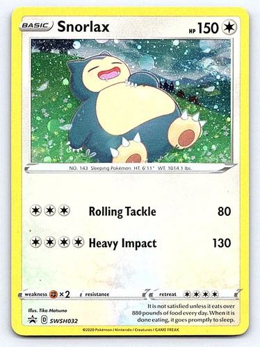 Snorlax SWSH032 Holo Promo Sword & Shield Promo Pokemon Near Mint