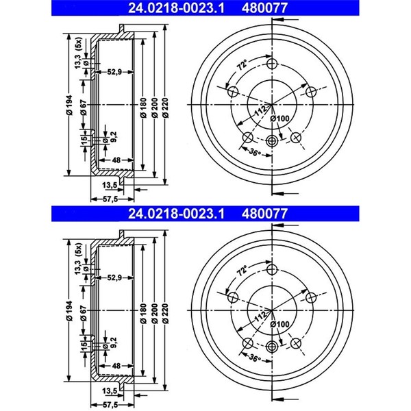 2X ATE 180,0Mm Bremstrommeln Hinten Passend FÜR MERCEDES-BENZ A-KLASSE-image