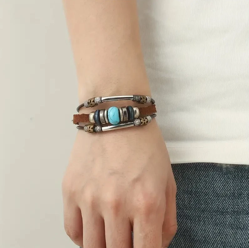 Monas modernes Duo 2x Herren Freundschaftsarmband Leder Clipverschluss Türkis EU - Bild 3 von 4