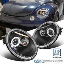 Fits Vw 98-05 Beetle Halo Projector Led Halo Headlights Head Lamps Black Pair