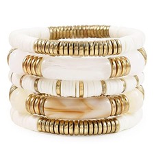 6-10PCS Heishi Surfer Bracelets Set Colorful Beaded Stretch Bracelets Clay Stack