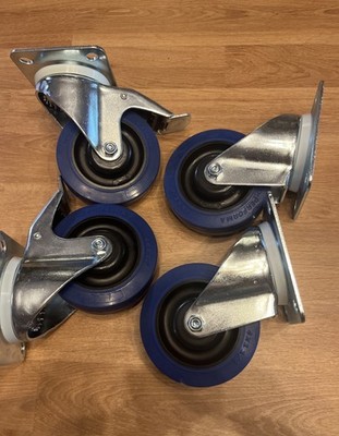 4 Penn Elcom - 4'' Heavy Duty Swivel Casters - Blue - 2 w/brake 2 w/o NEW