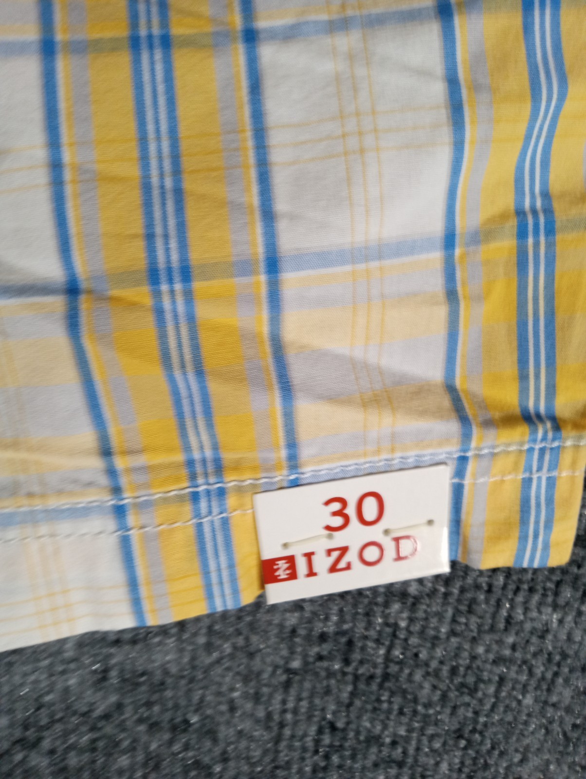 IZOD GOLF NWT men's Performance Shorts Blue-White-Yellow Plaid Flat Front 30 W image 8