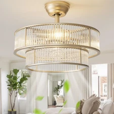 Gold Fandelier Ceiling Fans with Lights, 20" Gold Crystal Chandelier Ceiling ...