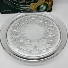 13” Clear Glass Embossed Holiday Wreath Platter