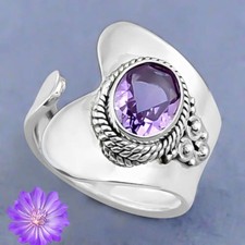 African Amethyst Gemstone 925 Sterling Silver Handmade Jewelry Ring Gift For