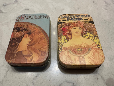 Lot of 2 Chocolate Amatller Tin ,Art Deco Victorian Advertising Box,Used