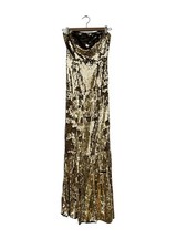ASOS Statement Fully Sequin Gold Strapless Full Length Dress, Sz 6