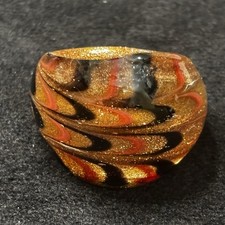 Vintage Art Glass Ring Size 10.5 Gold Black S...