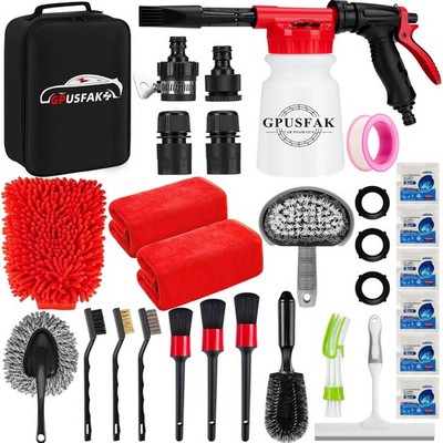 Car Wash Kit 26pcs Detailing Brushes Foam Gun Sprayer Window Cleaning Brush