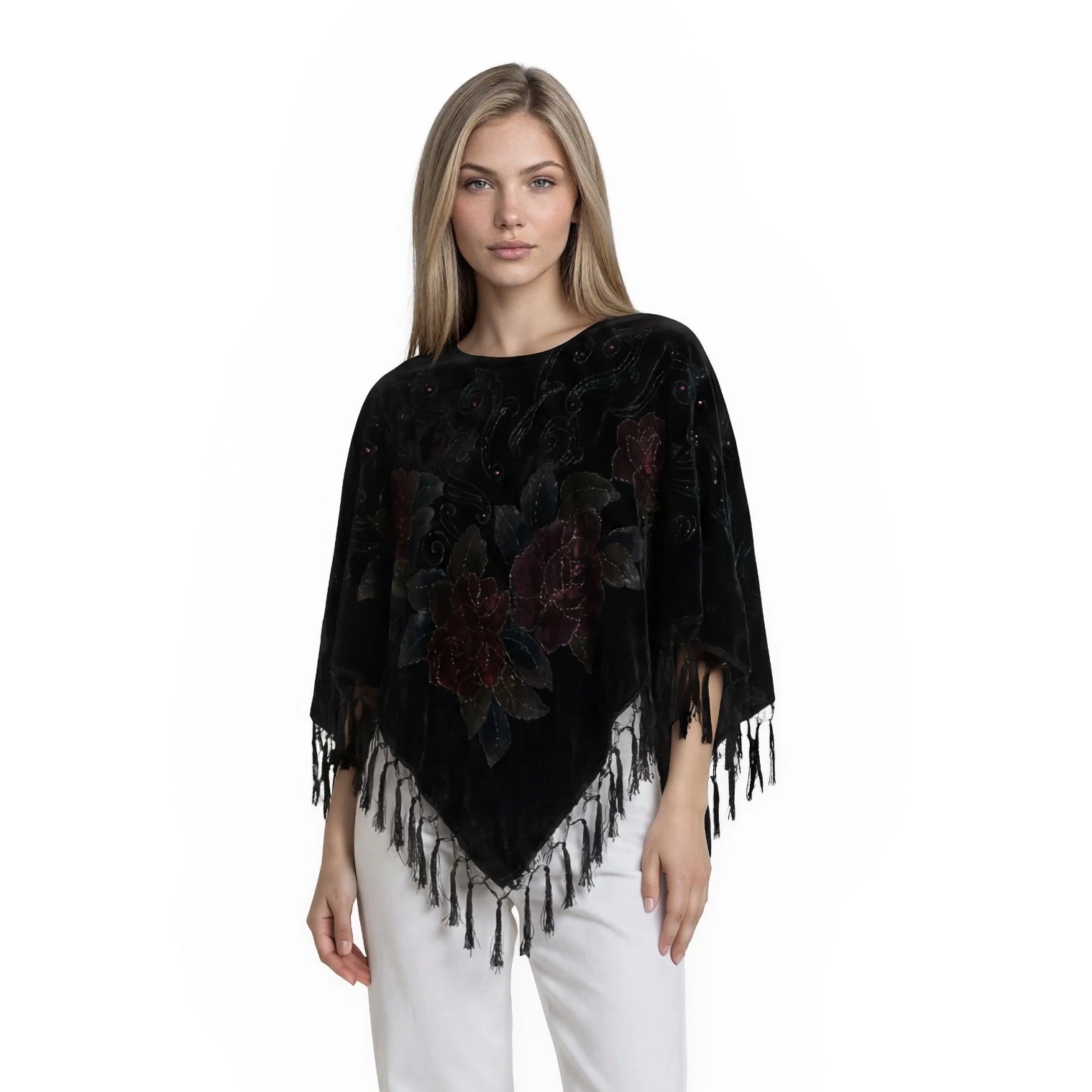 Coldwater Creek Poncho Womens Size One Size Black Velvet Floral Fringe Sequin
Opens in a new window 