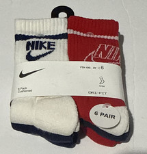 Nike Dri-FIT Cushioned Crew Socks, YTH 10C-3Y, Multicolor Logo, 6 Pairs