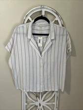 Z Supply LARGE Stripe Linen Blend Short Sleev...