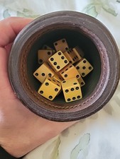 Vintage Bakelite Dice Lot Set Stitched Leather Bar Cup Cream Red Butterscotch 