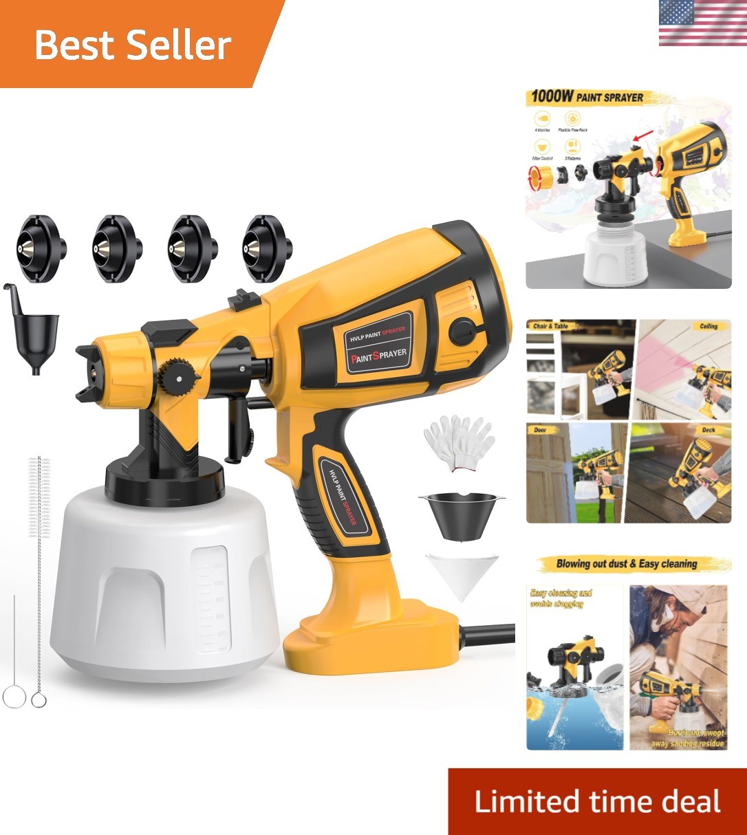 1000W Handheld Paint Sprayer with 1400mL Tank for All Projects