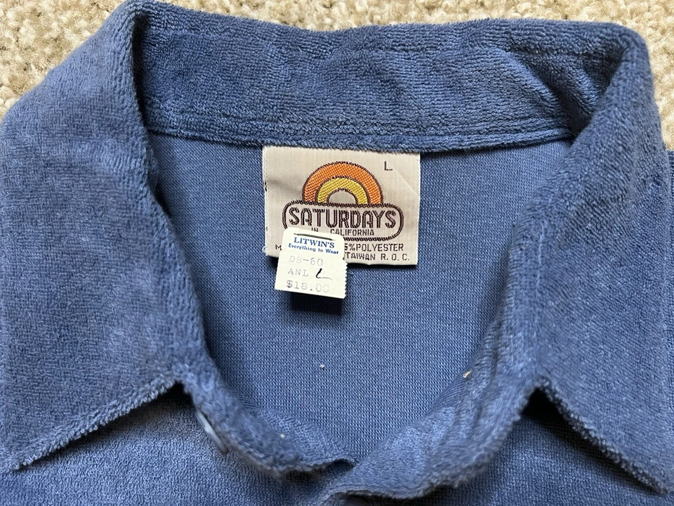 Vintage Terry Cloth Henley Pullover Shirt Mens Saturdays L NWT Deadstock - Image 3 of 4