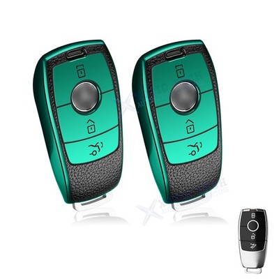 2PCS Leather Smooth TPU Remote Key Fob 360 Protection For Mercedes E S Class