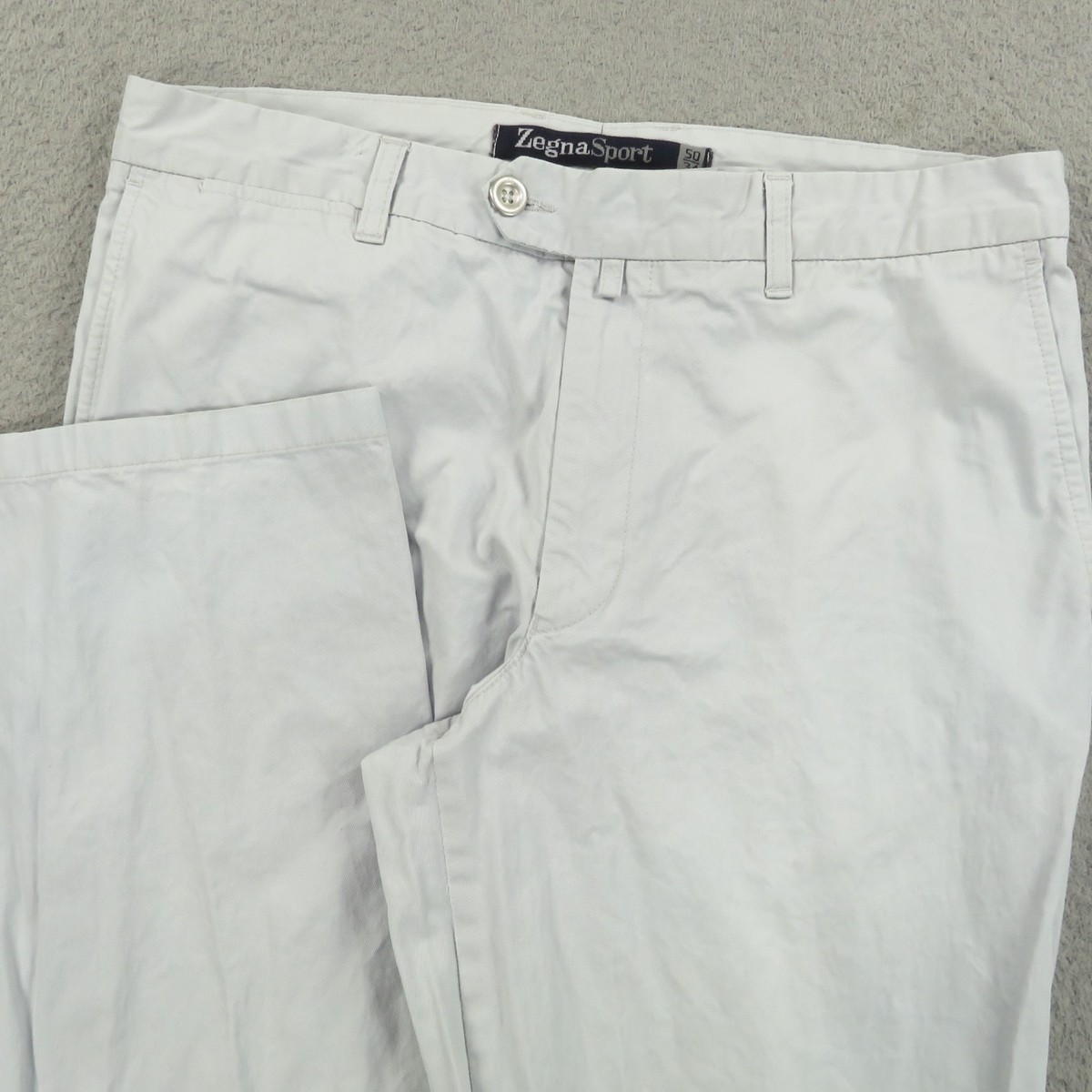 Zegna Sports Pants Mens 34x32 Light Grey Cotton Twill Straight Leg 