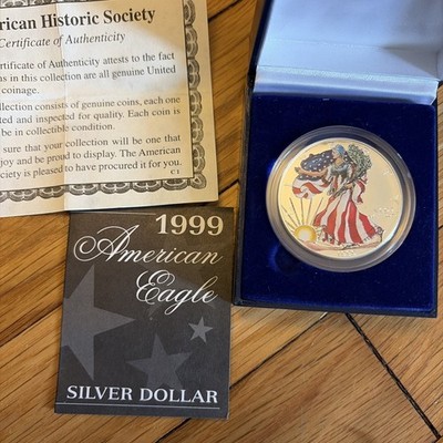 1999 Painted Walking Liberty American Eagle Silver Dollar Coin FS