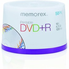 50 Pack Memorex Printable DVD R 16X Blank 4.7GB 120 Min Recordable Media Sealed