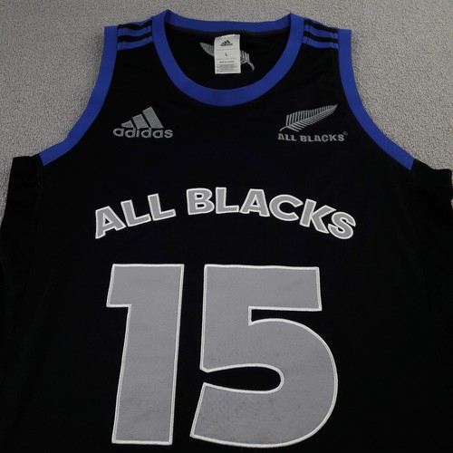 New Zealand Mens Basketball Jersey L All Blacks 2014 Black White Adidas Tank Top - Picture 3 of 11
