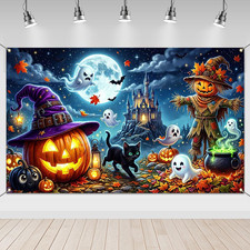 Happy Halloween Banner Backdrop for Halloween Decorations 70.8X43.3Inch