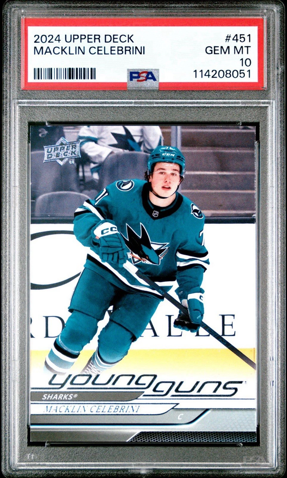 Deal for 2024-25 Upper Deck Macklin Celebrini Young Guns Rookie RC #451 PSA 10 114208051