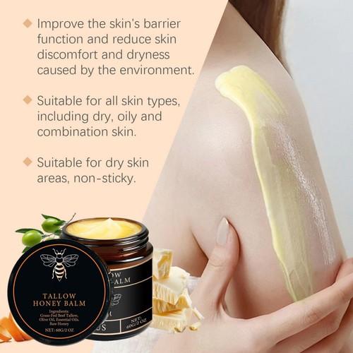 5x Organic Grass Fed Beef Tallow Moisturizing Cream Body Care Balm W/Raw Honey - Picture 4 of 17