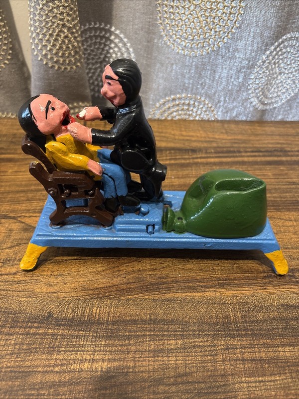 Vintage Cast Iron The Dentist Chair/Pulling Teeth Mechanical Bank