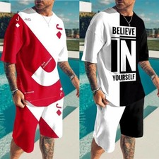 Men Summer Outfit 2-Piece Set Short Sleeve Sweatshirt T Shirts and Shorts Suits