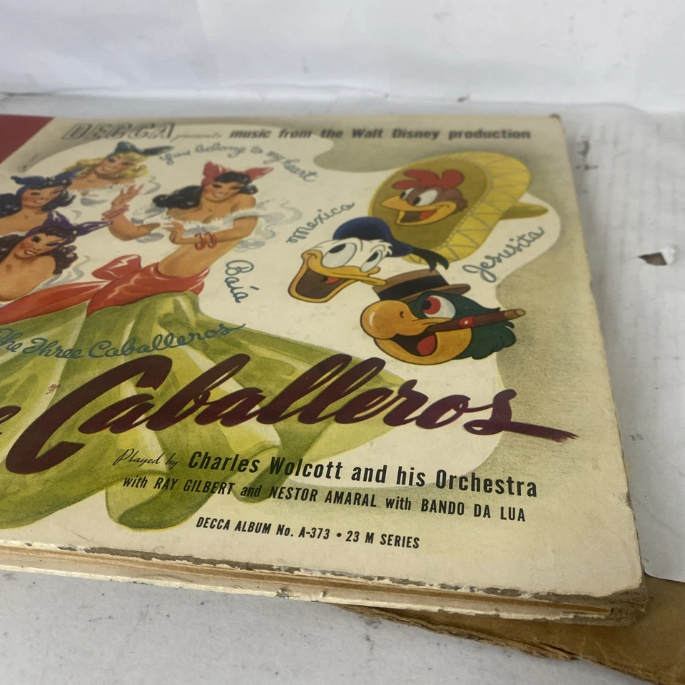 Альбом Decca 1944 The Three Caballeros Чарльз Уолкотт 3 пластинки A-373 23M как есть - Изображение 3 из 4