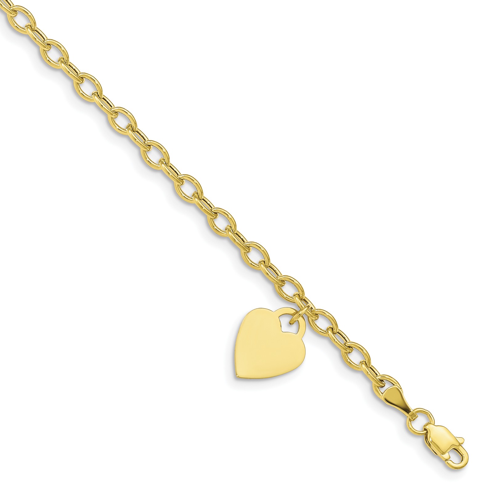 Engravable 14x10mm Dangle Heart and Chain Bracelet 8.5 inch 10k Yellow Gold