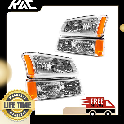 Headlight Assemblies For 2003-2006 Chevy Silverado Avalanche Chrome Lamps 03-06