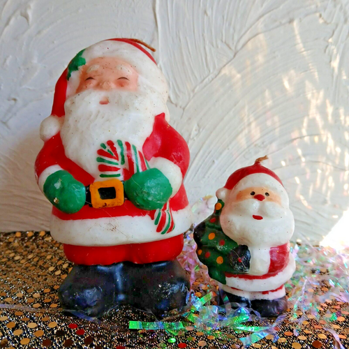 2 Old Vintage Wax Christmas Candle Figures Holiday Decor Santa Claus eBay