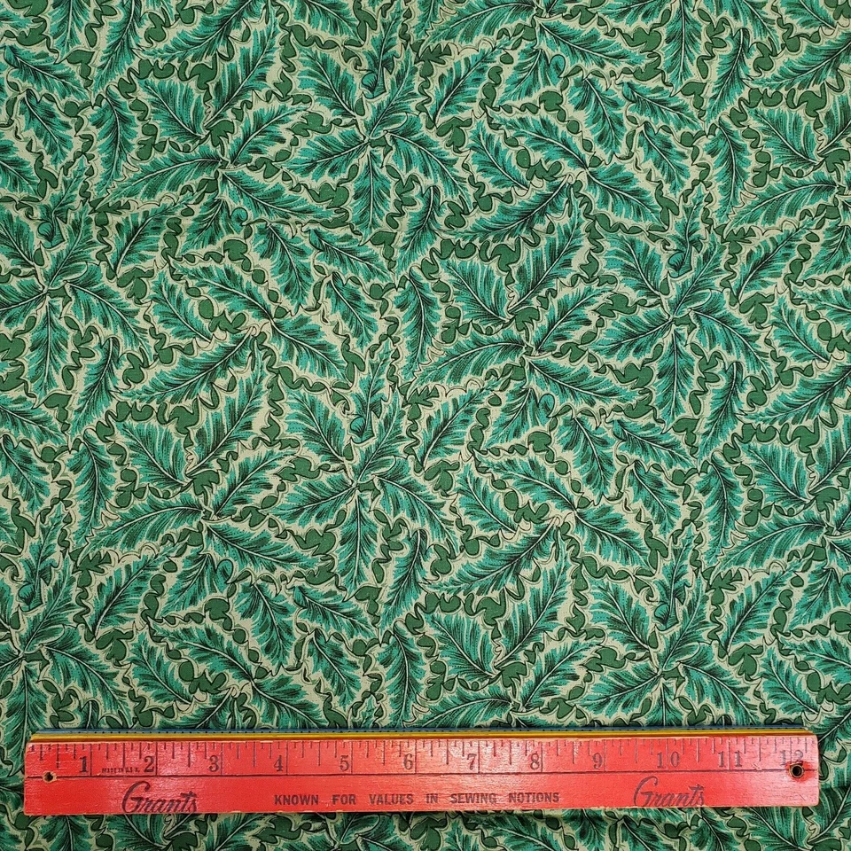 Tela navideña Jinny Beyer Yuletide 1 yarda x 43 RJR acebo verde Foto 2 de 4