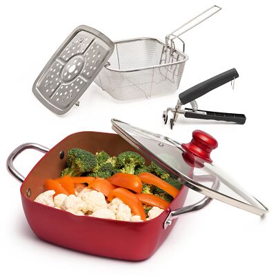 Moss & Stone Copper 5 Piece Set Chef Cookware, 9.5  5 Quart Copper Set Red