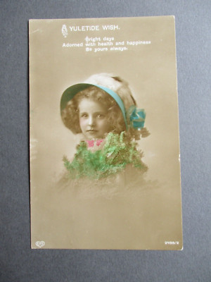 RP POSTKARTE Yuletide Wunschgrüße hübsches Kind mit Weihnachtsbaum EAS 1913