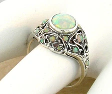 VICTORIAN STYLE ANTIQUE DESIGN 925 STERLING SILVER LAB-CREATED OPAL RING    760X