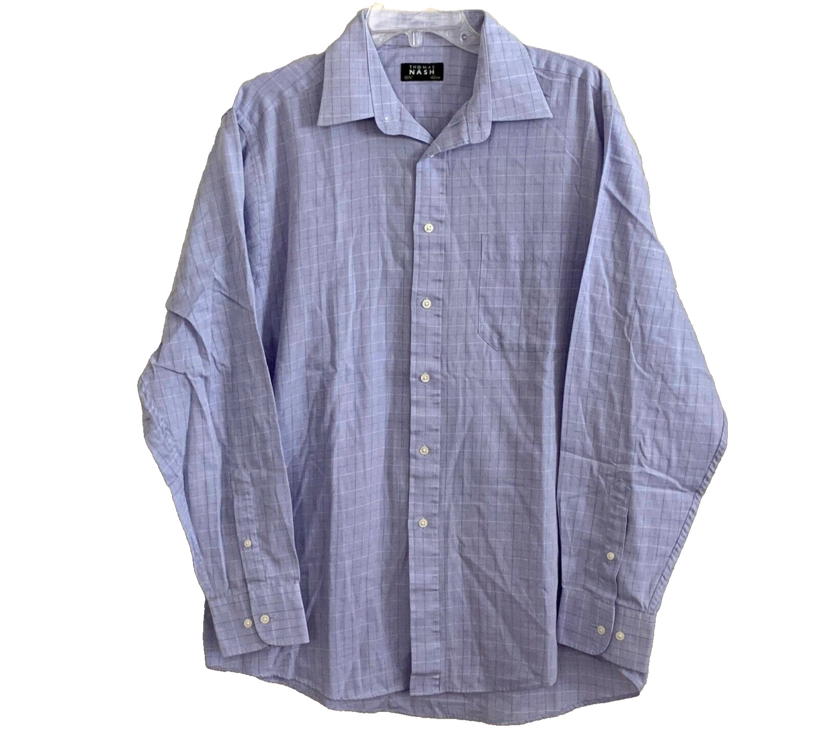 Thomas Nash Men’s Dress Shirt Size 16.5 Blue Check Long Sleeve Button Up