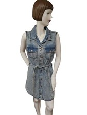 Vintage Cisono Denim Collection Sleeveless Button Up Dress XLG Medium Wash Blue