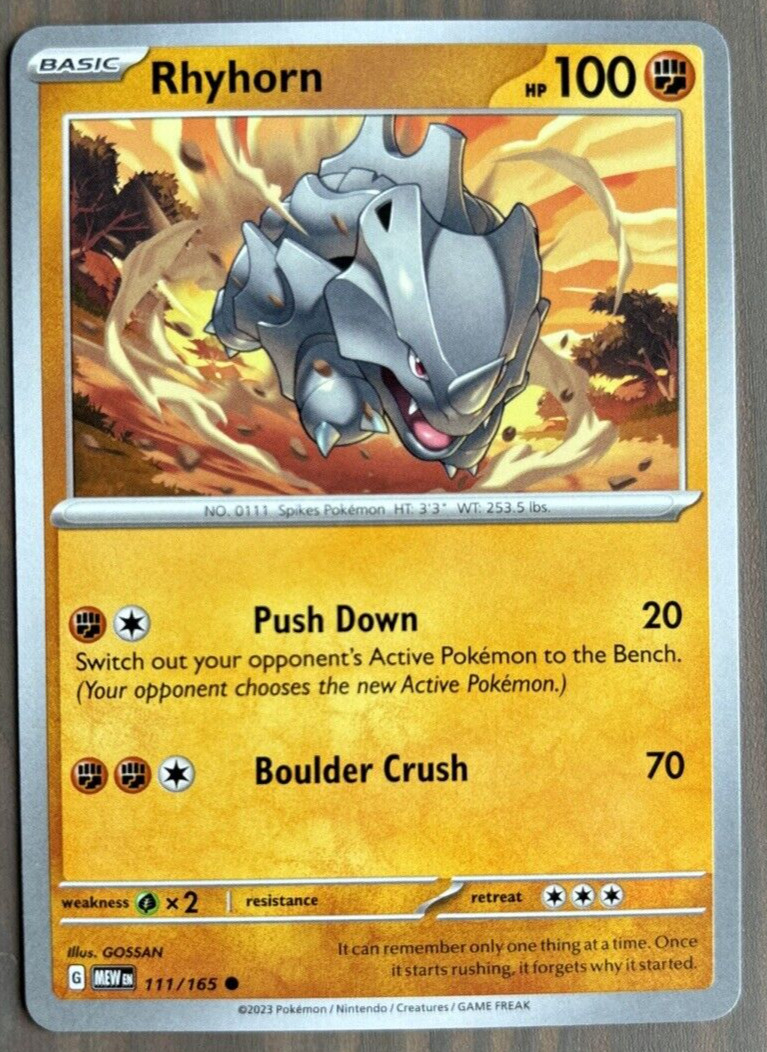 Rhyhorn Pokemon Scarlet & Violet-151 111/165 Regular Common NM Near Mint