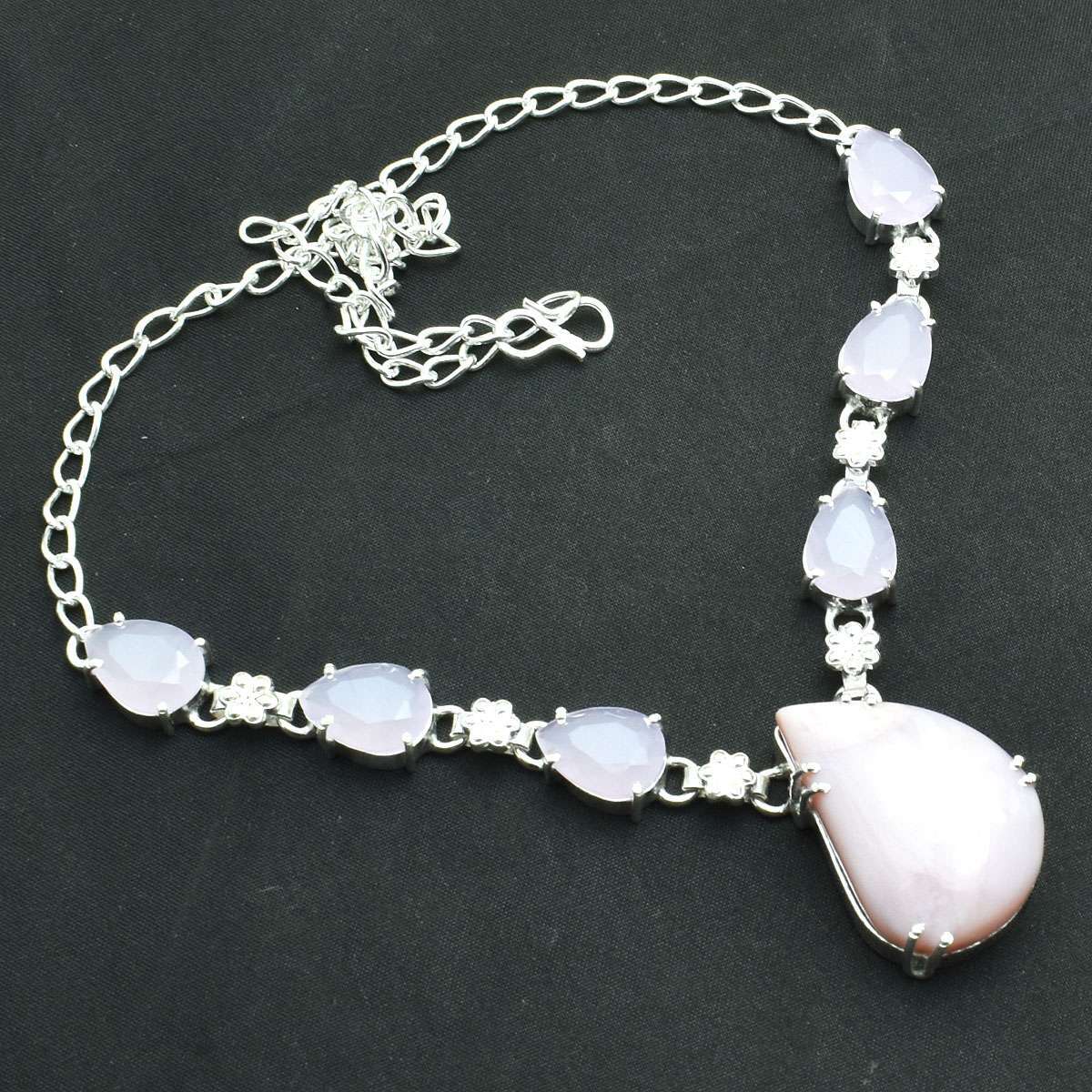 Pink Opal Rose Chalcedony Gemstone Handmade Necklace Jewelry 29 Gms AN 58805