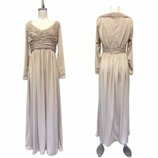 Vtg 70s Robert David Morton Putty Poly Jersey Juliet Disco Scoop Maxi Dress XS