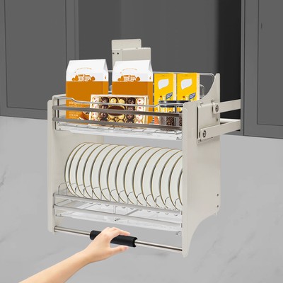 Pull Down Cabinet Organizer Pull Out Cabinet Wall Shelf Spice Dishes Rack 2-Tier