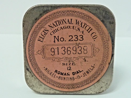 Antique Elgin Watch Co. Pocket Watch Movement Shipping Case  pat. May 14, 1897