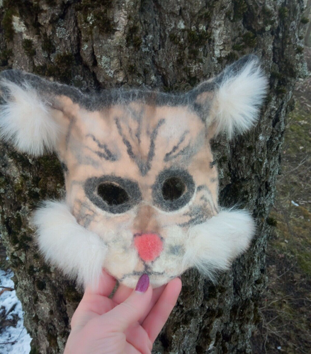 Childrens felted cat lynx mask.Therian cat mask.Festival headdress.cosplay - Picture 14 of 15