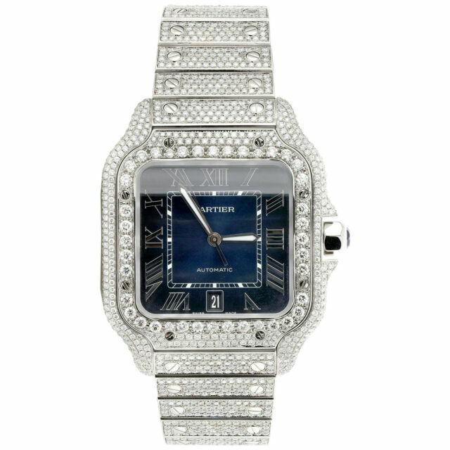 Cartier Santos Blue Men's Diamond Bezel 