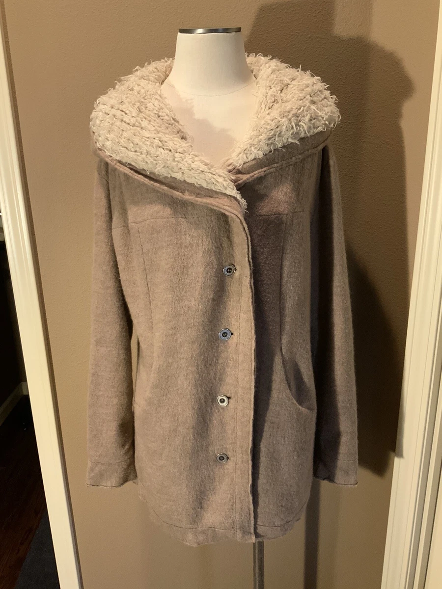 Free People P S Brown Cardigan Sweater Jacket W Oversized Fleece Hood