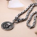 Mens Momento Mori Charm Pendant Stainless Steel Necklace Byzantine Chain 21in